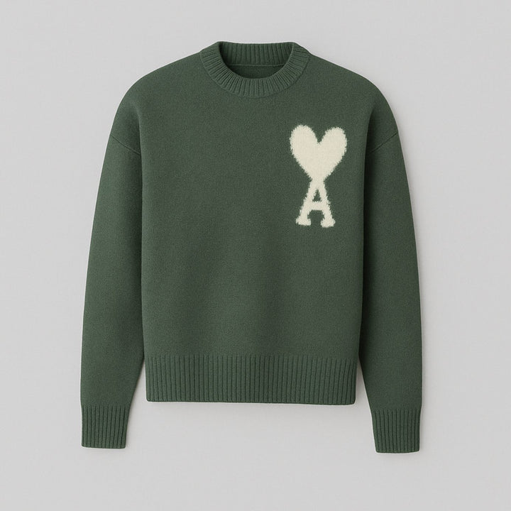 Women's Oversized Heart Motif Crew Neck Knit Sweater