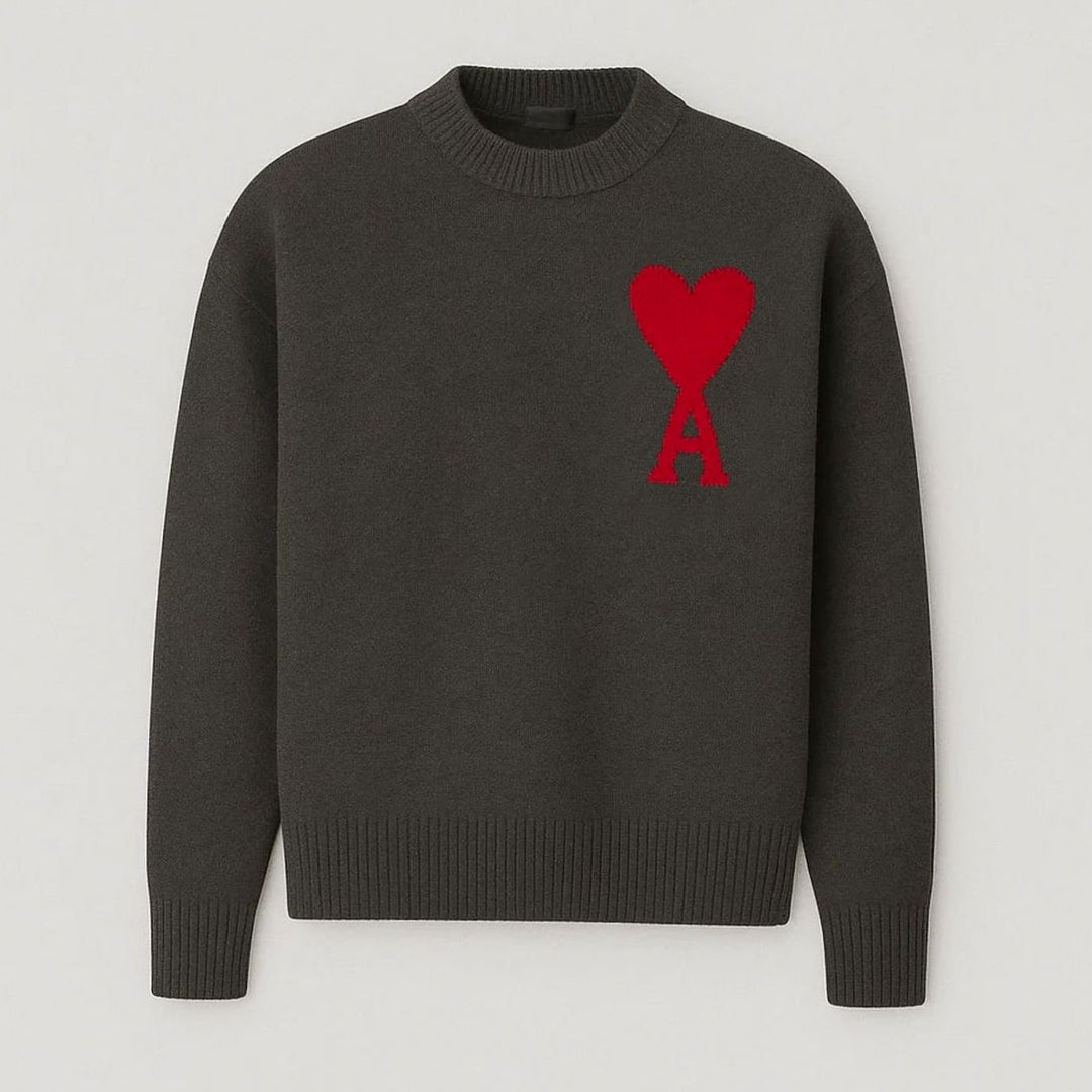Women's Oversized Heart Motif Crew Neck Knit Sweater - Green