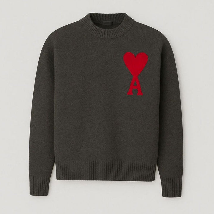 Women's Oversized Heart Motif Crew Neck Knit Sweater - Green