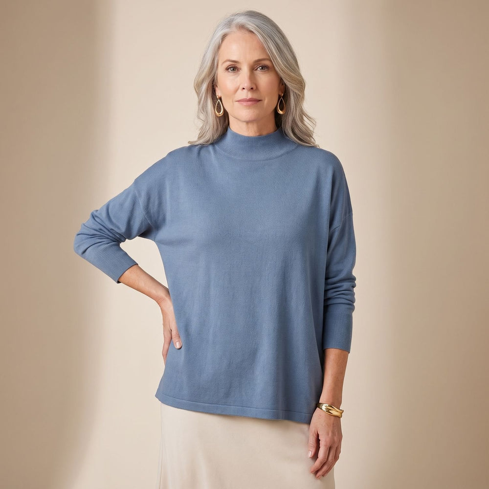 Women's Oversized High-Neck Soft Knit Sweater Top - Blue