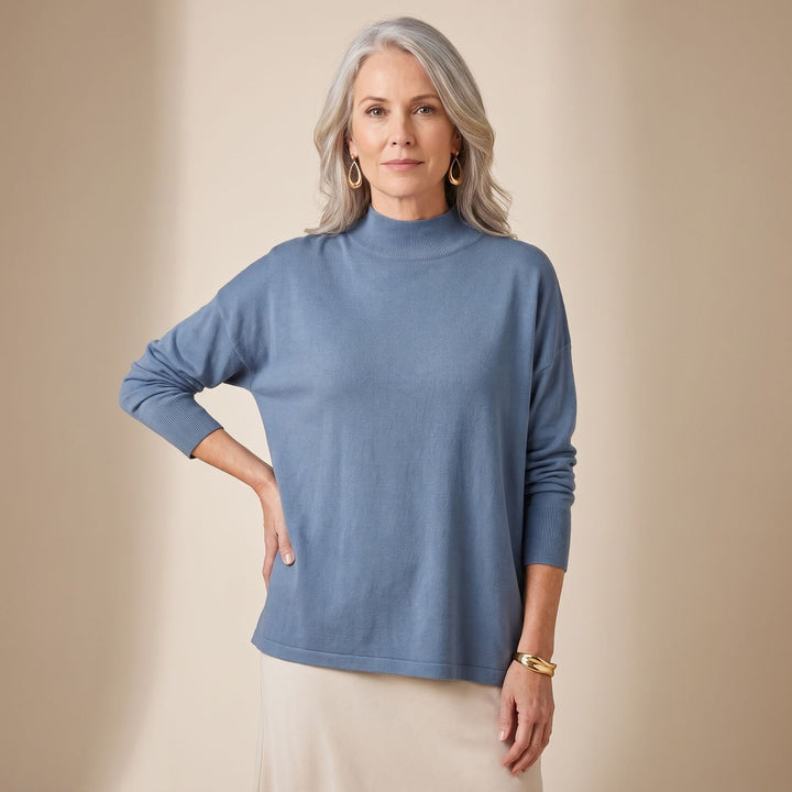 Women's Oversized High-Neck Soft Knit Sweater Top - Blue