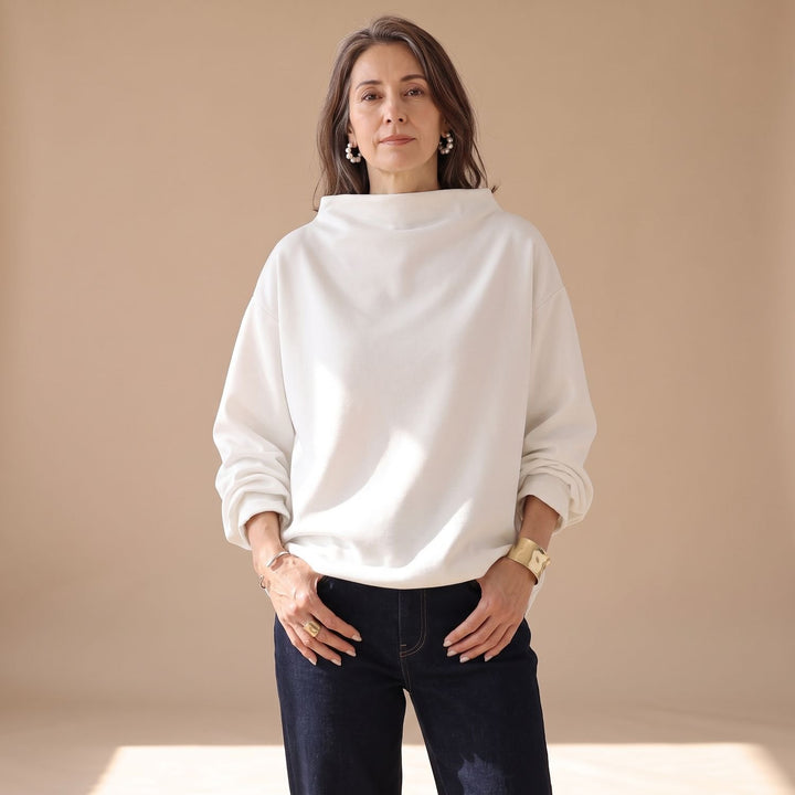 Women's Oversized High-Neck Soft Knit Sweater Top - White