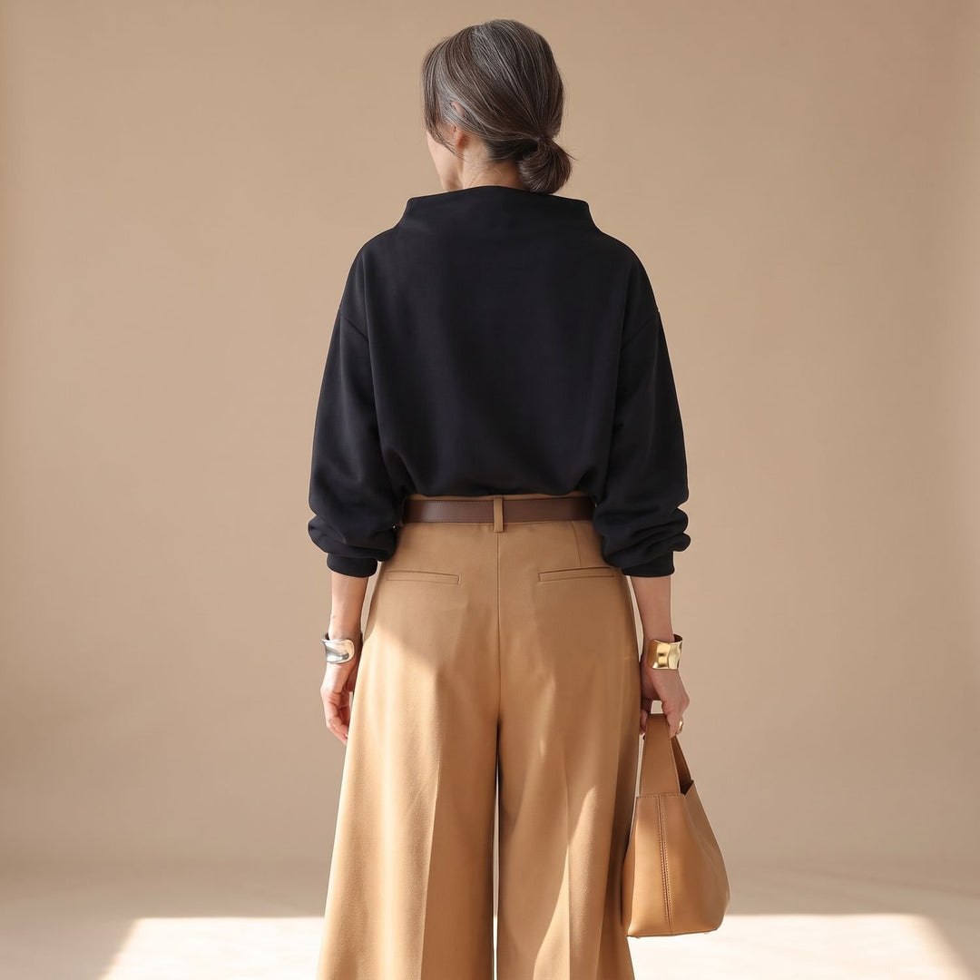 Women's Oversized High-Neck Soft Knit Sweater Top