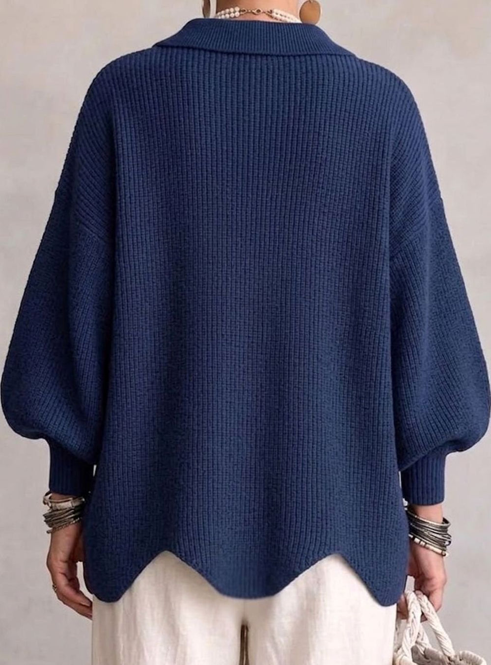 Women's Oversized Knit Cardigan Gold-Button Lantern-Sleeve Sweater
