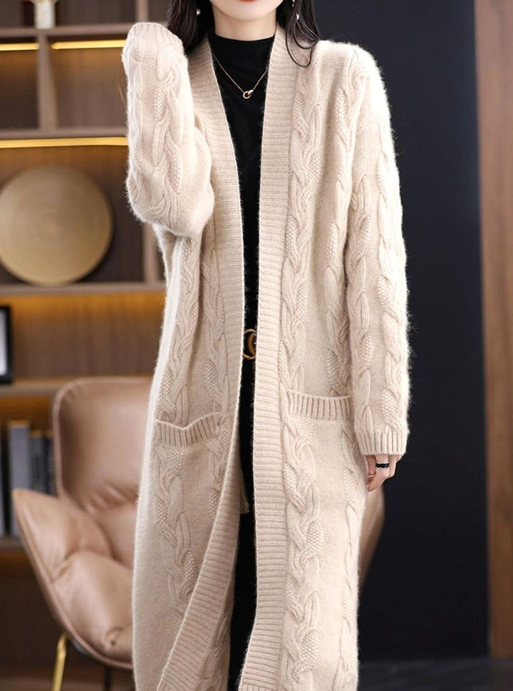 Women's Oversized Long Open-Front Striped Knit Cardigan