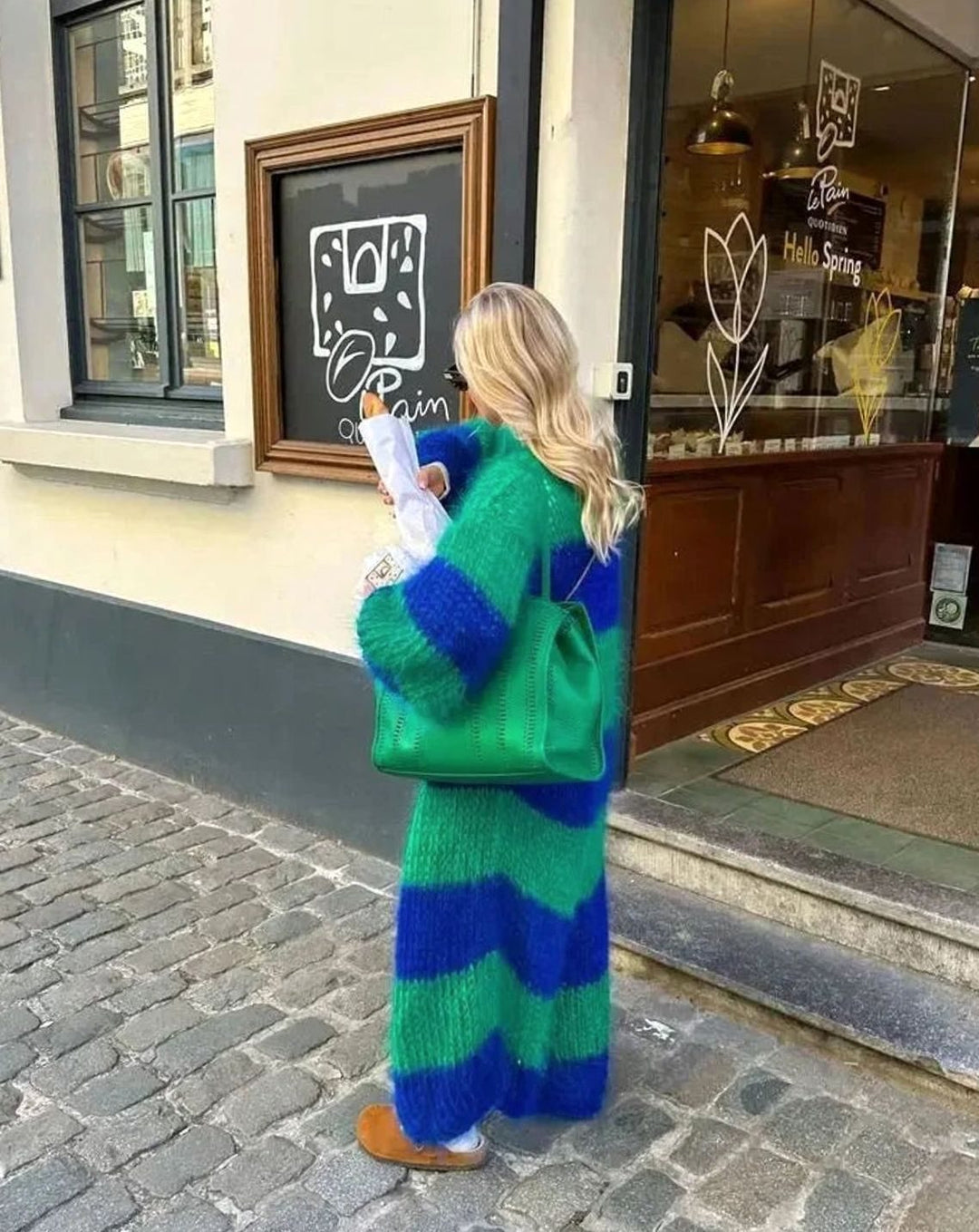 Women's Oversized Long Striped Open-Front Cardigan