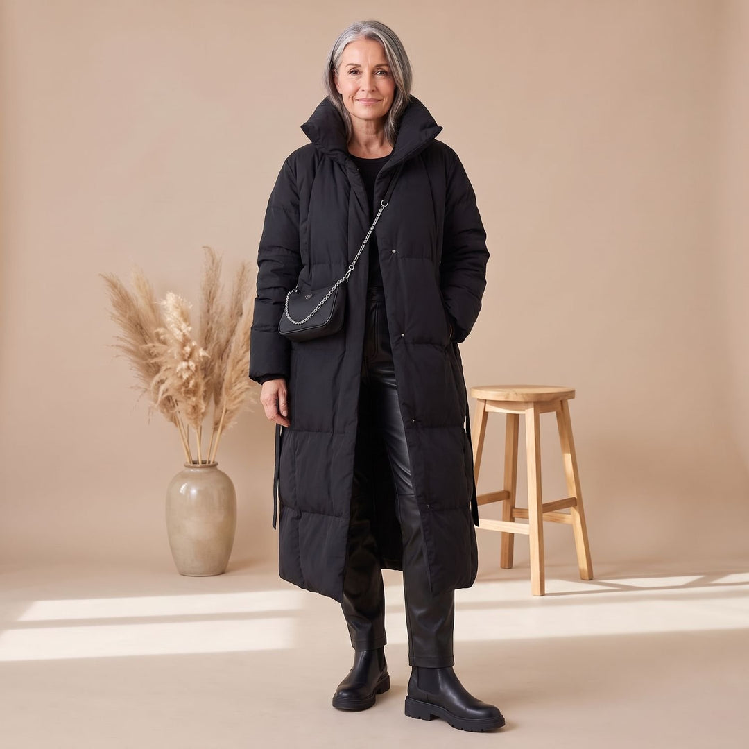 Women's Oversized Maxi Quilted Puffer Jacket Long Winter Coat - Black