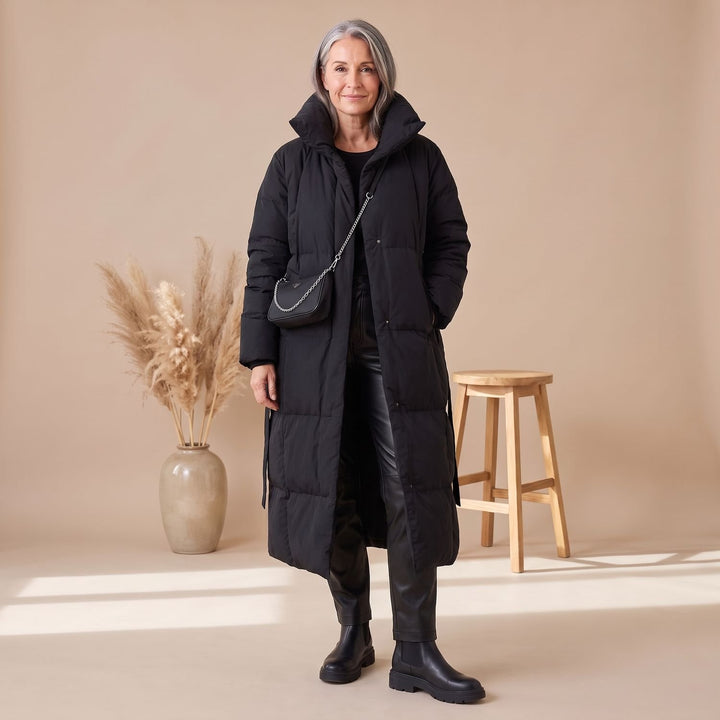 Women's Oversized Maxi Quilted Puffer Jacket Long Winter Coat - Black