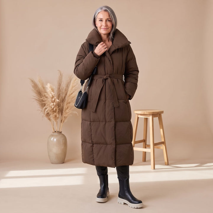 Women's Oversized Maxi Quilted Puffer Jacket Long Winter Coat - Brown