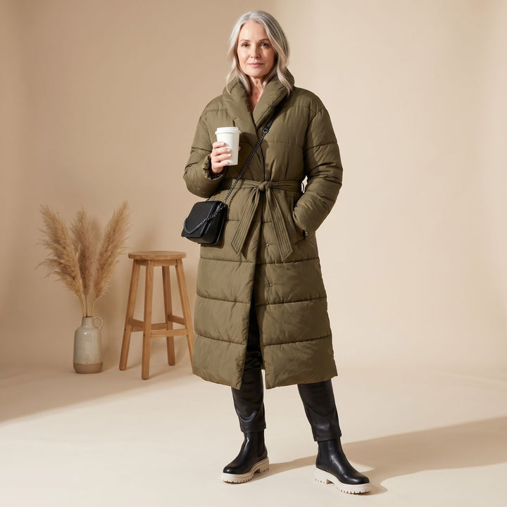 Women's Oversized Maxi Quilted Puffer Jacket Long Winter Coat - Grey