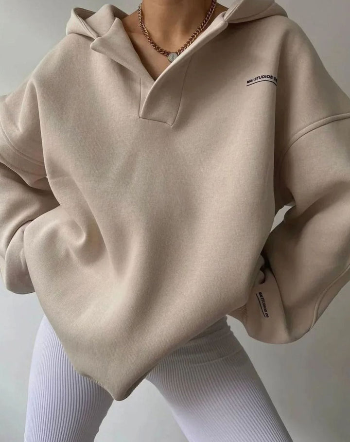 Women's Oversized Notch-Neck Pullover Hoodie Sweatshirt