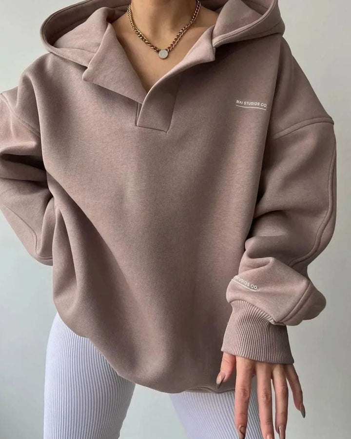 Women's Oversized Notch-Neck Pullover Hoodie Sweatshirt