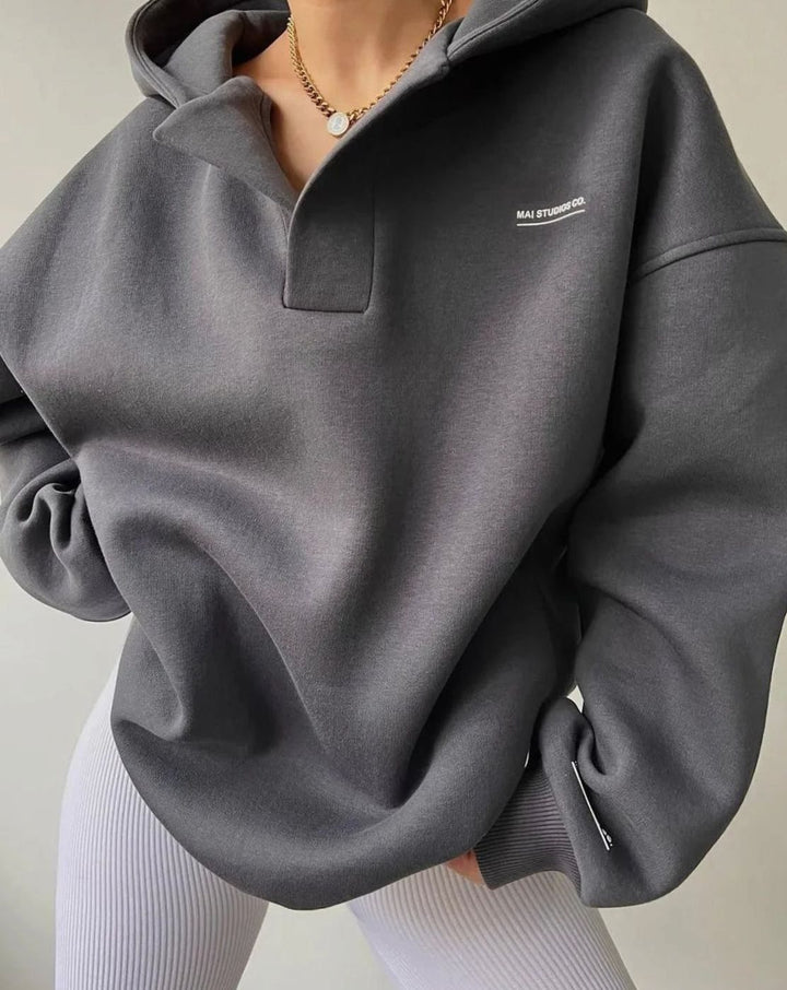 Women's Oversized Notch-Neck Pullover Hoodie Sweatshirt