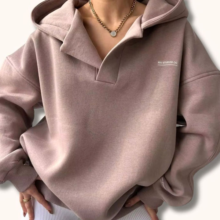 Women's Oversized Notch-Neck Pullover Hoodie Sweatshirt