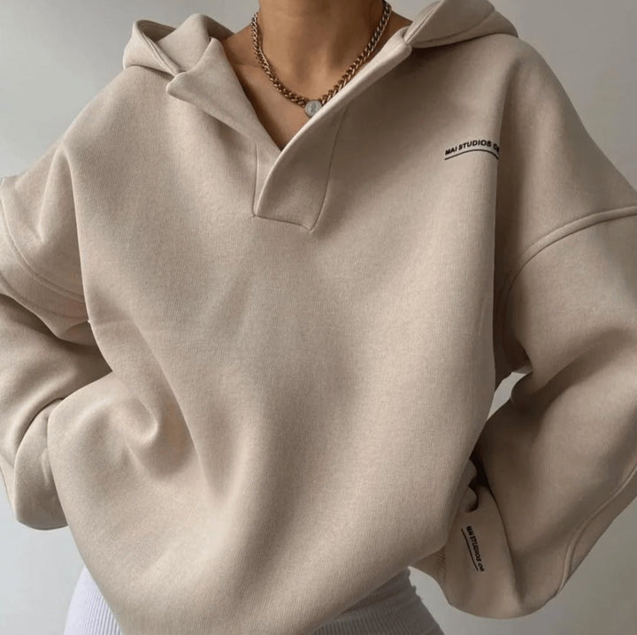 Women's Oversized Notch-Neck Pullover Hoodie Sweatshirt