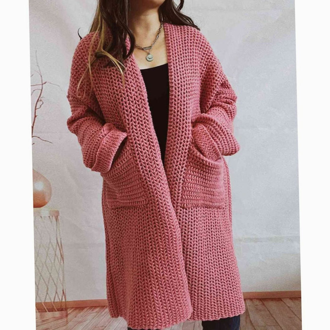 Women's Oversized Open-Front Chunky Knit Cardigan Sweater - Pink