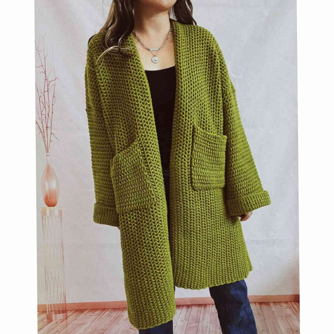 Women's Oversized Open-Front Chunky Knit Cardigan Sweater - Moss