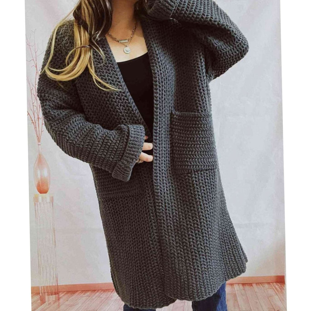 Women's Oversized Open-Front Chunky Knit Cardigan Sweater - Charcoal