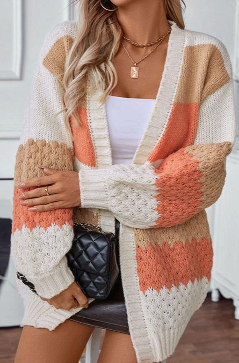 Women's Oversized Open-Front Striped Knit Cardigan Sweater