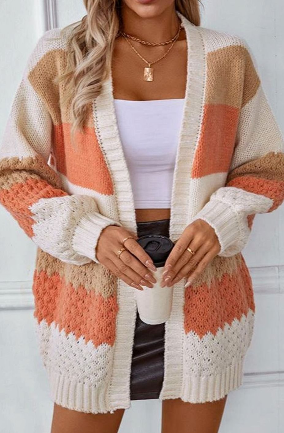Women's Oversized Open-Front Striped Knit Cardigan Sweater