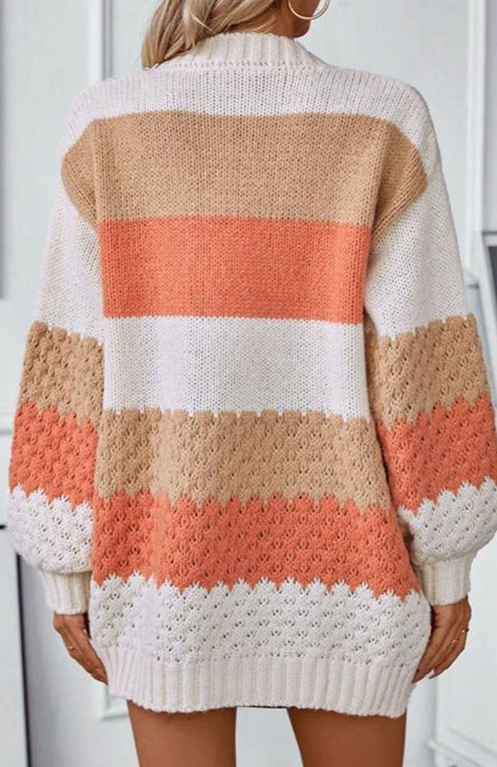 Women's Oversized Open-Front Striped Knit Cardigan Sweater