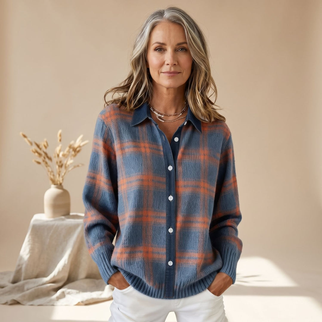 Women's Oversized Plaid Button-Front Knit Cardigan Shacket