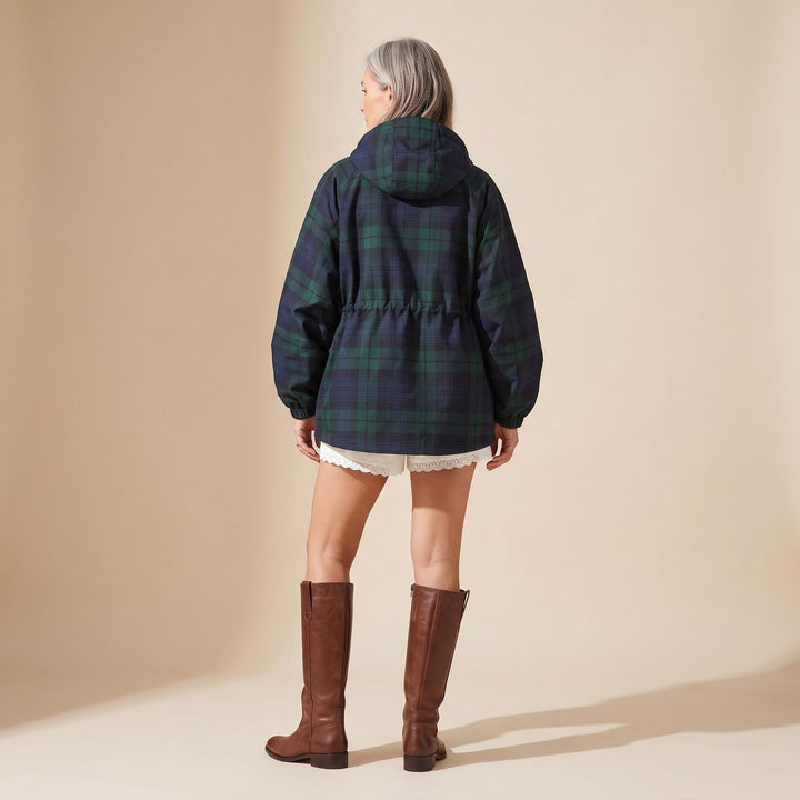 Women's Oversized Plaid Hooded Flannel Jacket Drawstring Waist