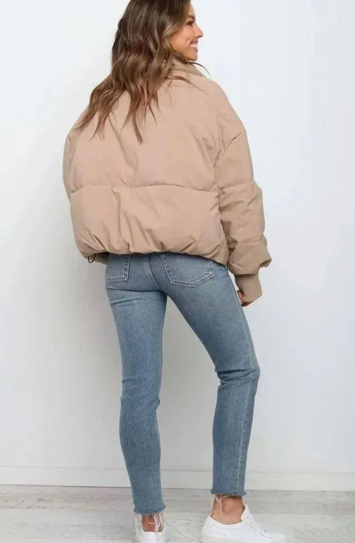 Women's Oversized Puffer Jacket Stand Collar Ribbed Cuffs