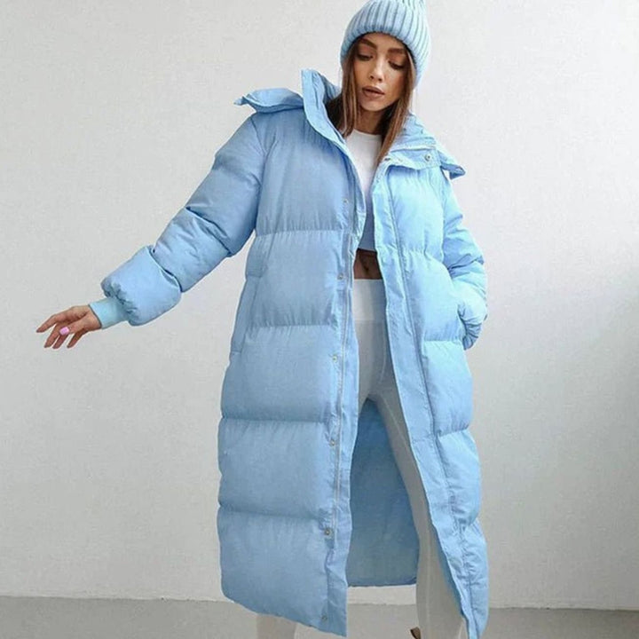Women's Oversized Quilted Jacket Long Hooded Puffer Coat - Blue
