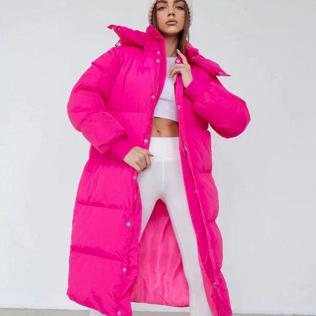 Women's Oversized Quilted Jacket Long Hooded Puffer Coat - Pink