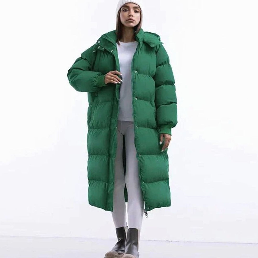 Women's Oversized Quilted Jacket Long Hooded Puffer Coat - Green