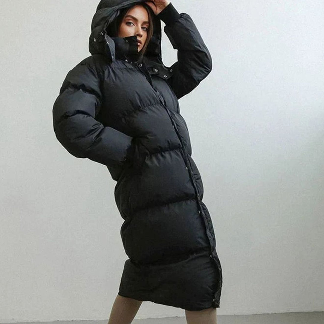 Women's Oversized Quilted Jacket Long Hooded Puffer Coat - Black