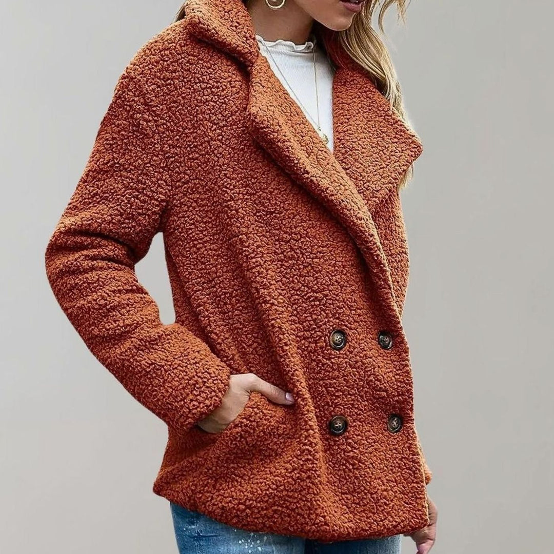 Women's Oversized Teddy Bear Coat Double-Breasted Notched Lapel Jacket