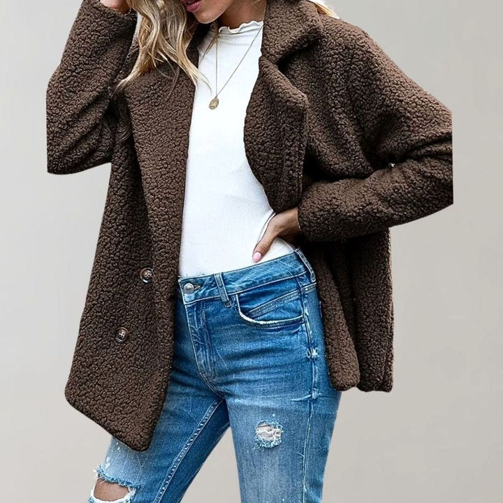 Women's Oversized Teddy Bear Coat Double-Breasted Notched Lapel Jacket