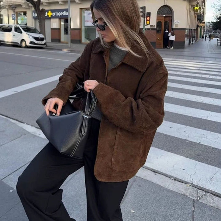 Women's Oversized Teddy Button-Front Patch Pocket Jacket