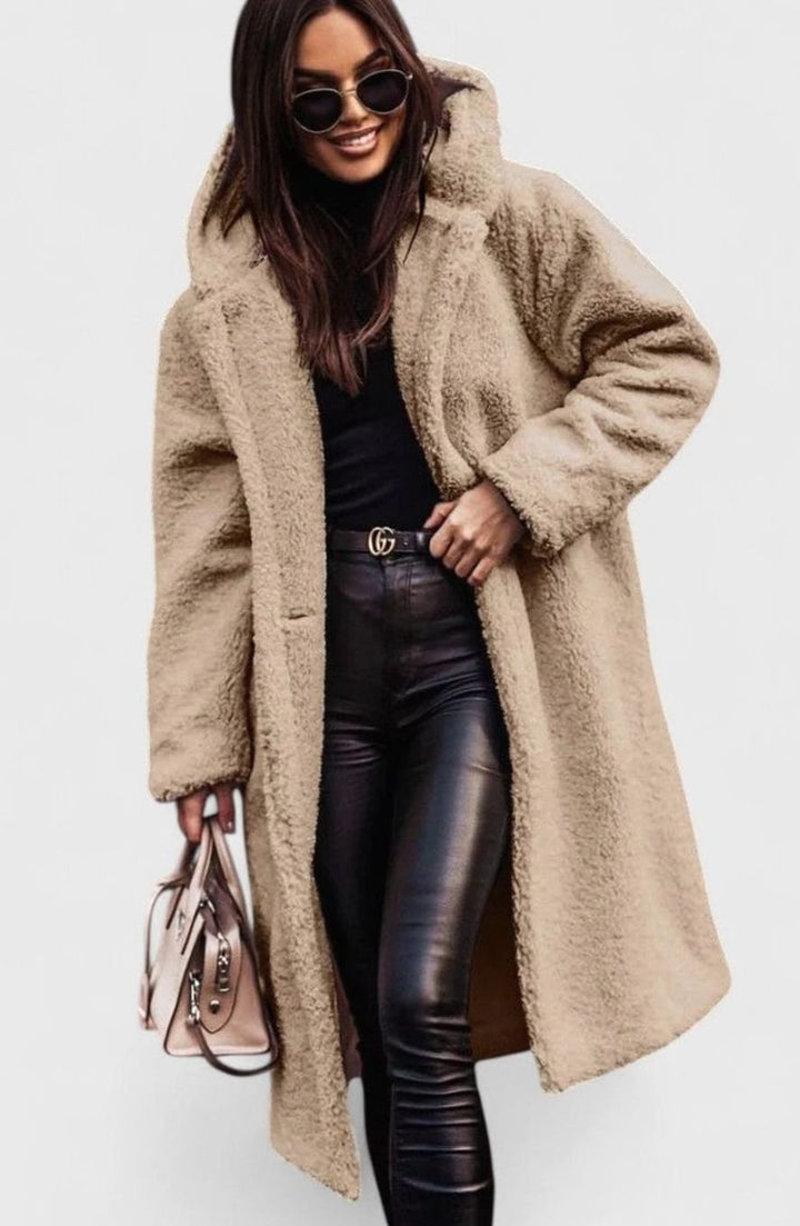 Women's Oversized Teddy Faux Fur Long Elegant Winter Coat - Beige