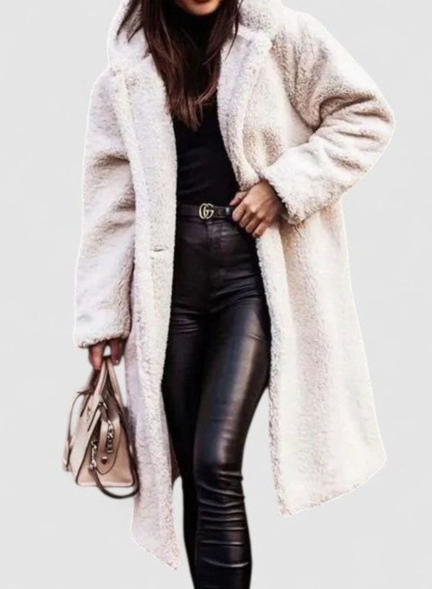 Women's Oversized Teddy Faux Fur Long Elegant Winter Coat - White