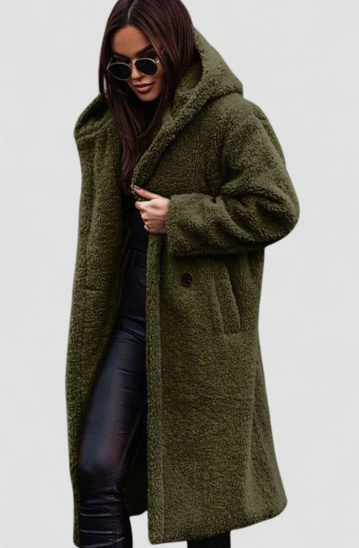 Women's Oversized Teddy Faux Fur Long Elegant Winter Coat - Green