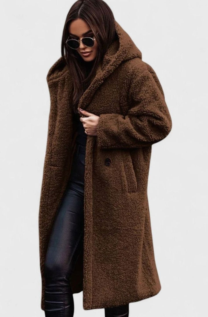 Women's Oversized Teddy Faux Fur Long Elegant Winter Coat - Brown