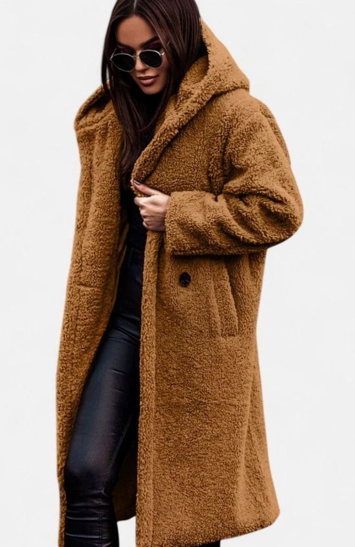 Women's Oversized Teddy Faux Fur Long Elegant Winter Coat - Light Brown