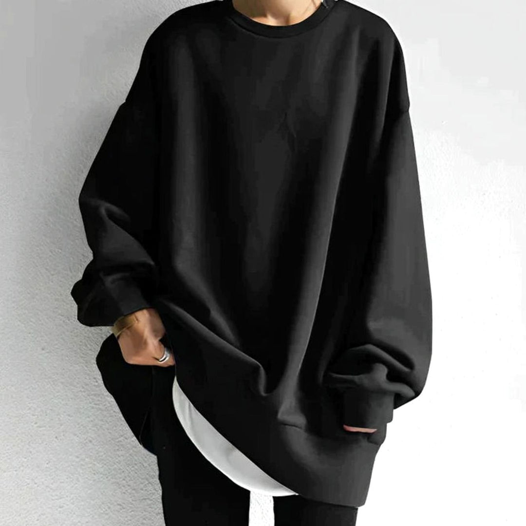 Women's Oversized Tunic Sweater Drop Shoulder Crewneck - Black