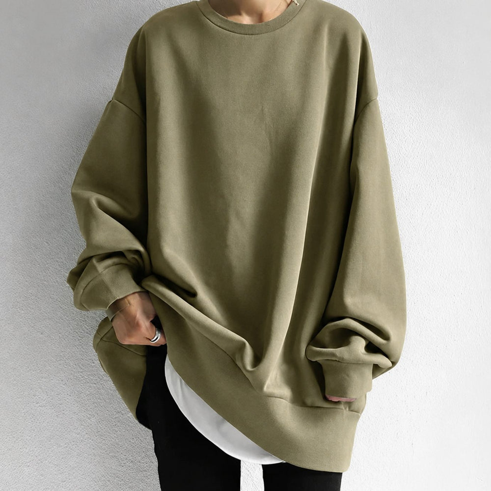 Women's Oversized Tunic Sweater Drop Shoulder Crewneck - Brown
