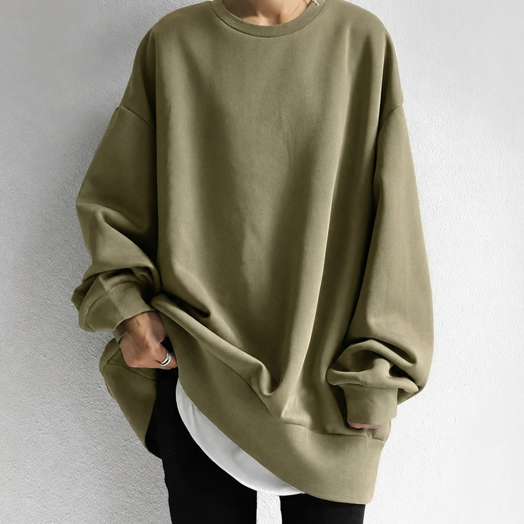 Women's Oversized Tunic Sweater Drop Shoulder Crewneck - Brown