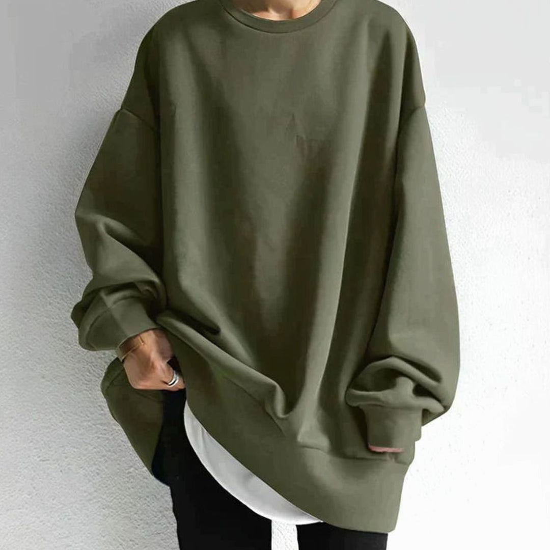 Women's Oversized Tunic Sweater Drop Shoulder Crewneck - Army Green