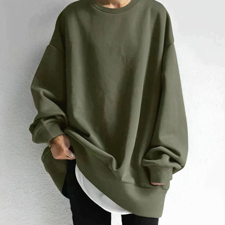 Women's Oversized Tunic Sweater Drop Shoulder Crewneck - Army Green