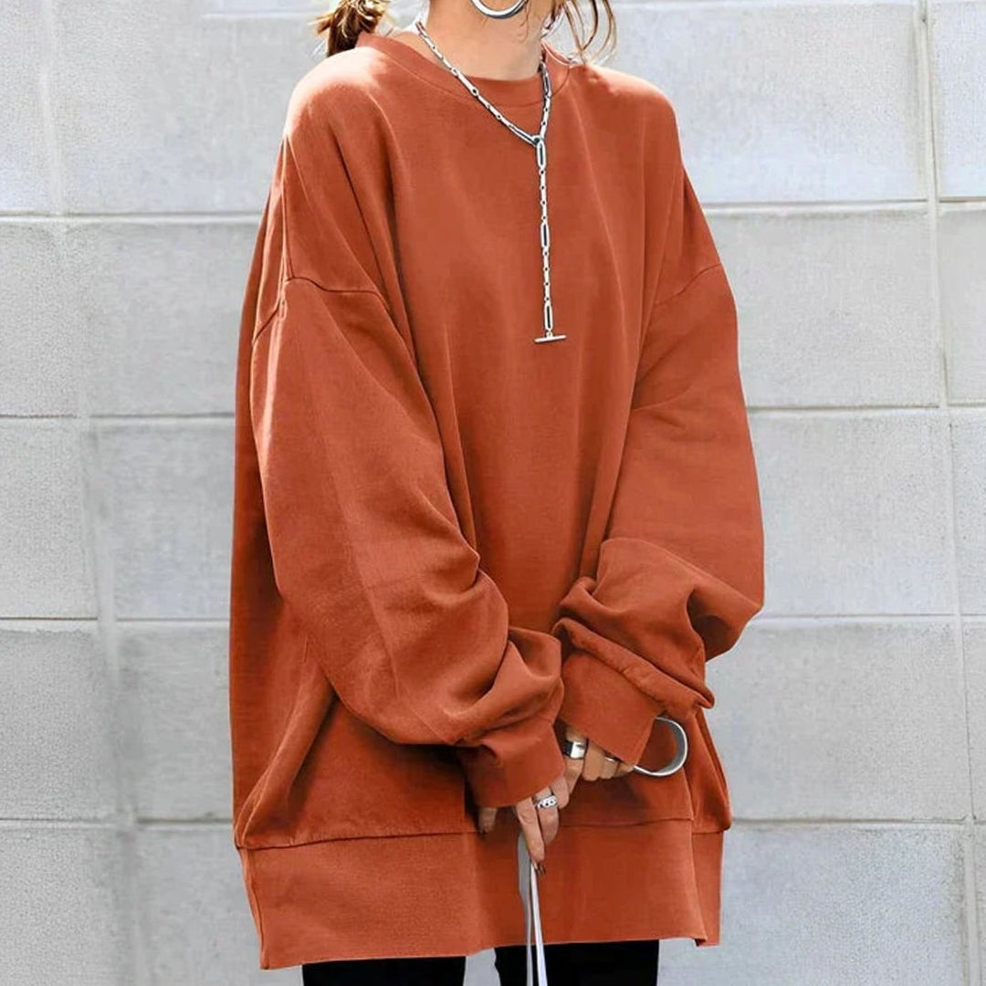 Women's Oversized Tunic Sweater Drop Shoulder Crewneck - Orange