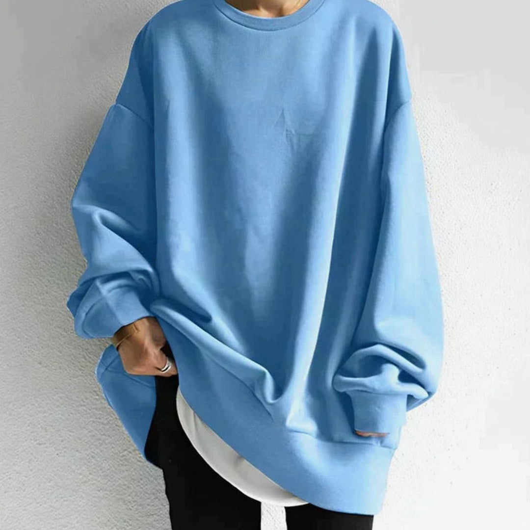 Women's Oversized Tunic Sweater Drop Shoulder Crewneck - Light Blue