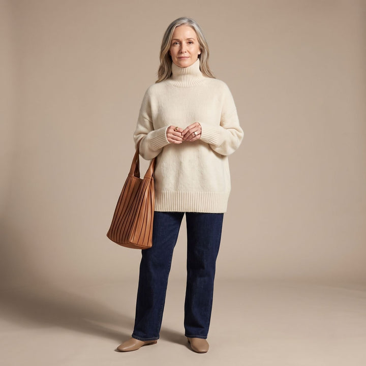 Women's Oversized Turtleneck Soft Knit Pullover Sweater - Beige