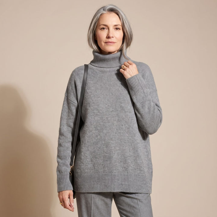 Women's Oversized Turtleneck Soft Knit Pullover Sweater - Gray