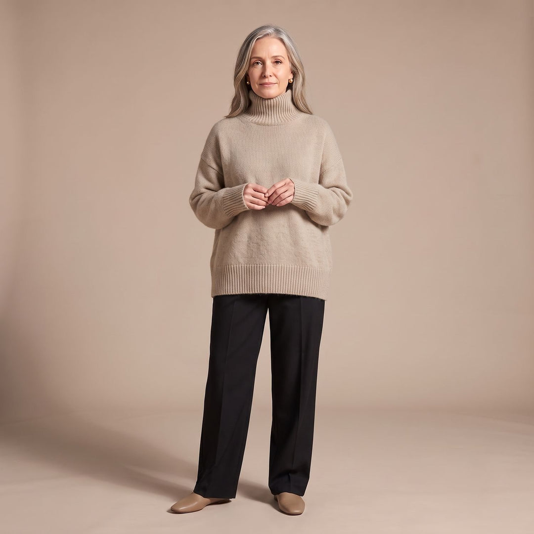 Women's Oversized Turtleneck Soft Knit Pullover Sweater - Khaki